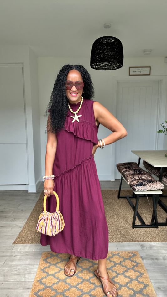 FLOWETRY FRILL MAXI DRESS WINE RED *New