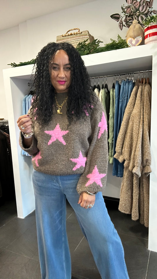 STARRY KNIT BROWN & PINK *New