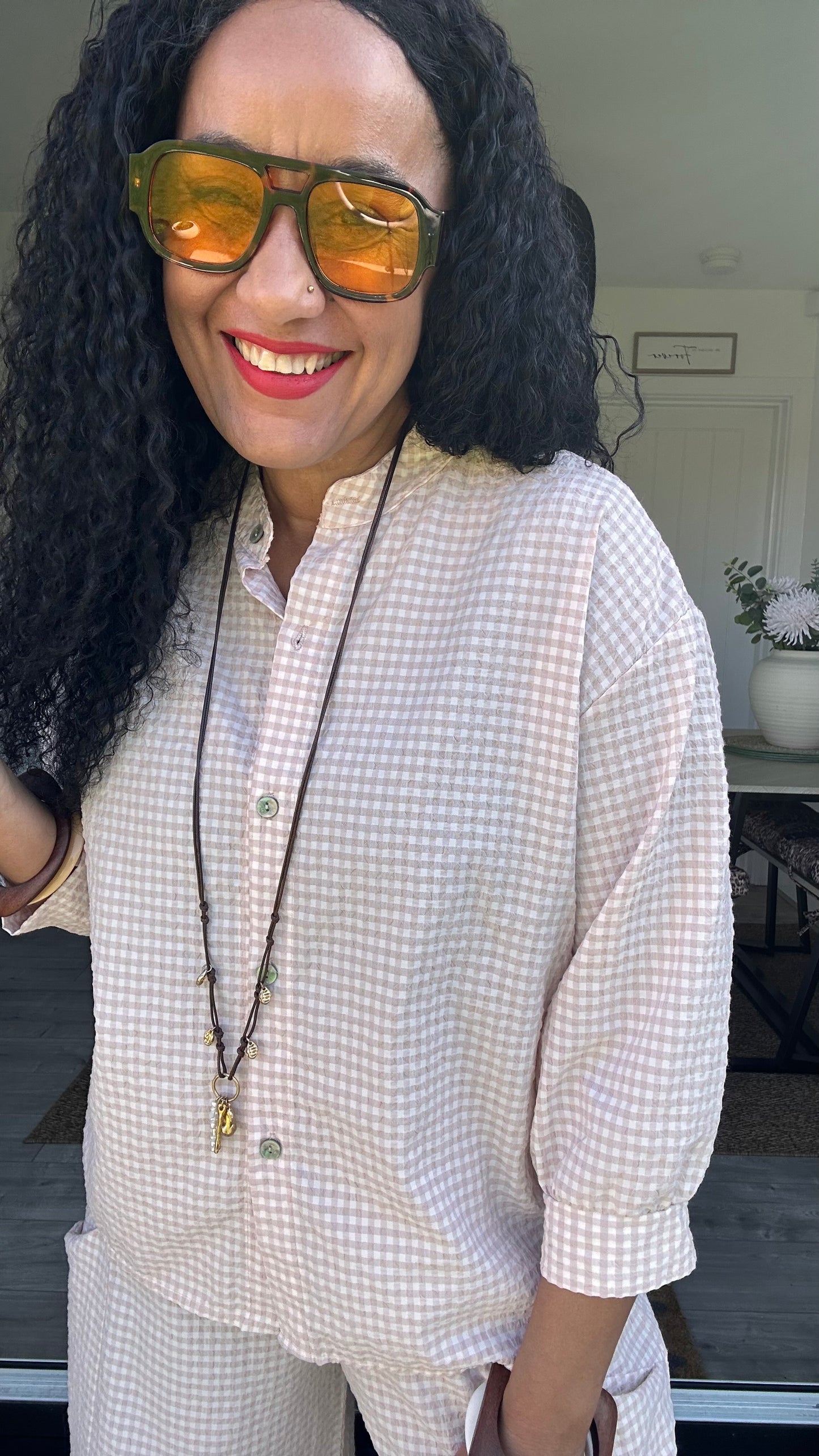 AVA GINGHAM BLOUSE BLUSH PINK  *New