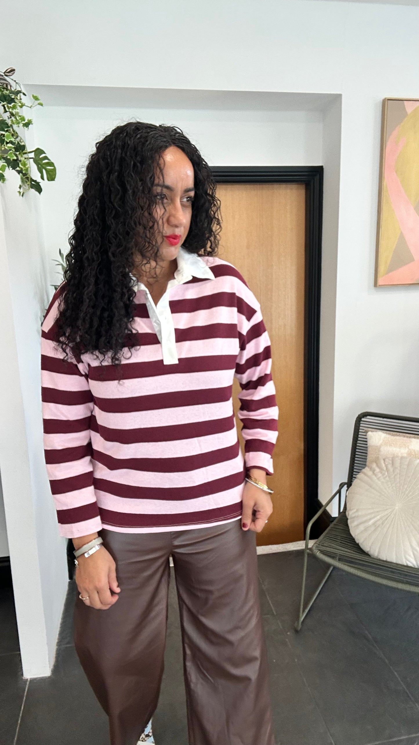 STRIPED RUGBY SHIRT BURGUNDY & PINK 🍇🩷 *New