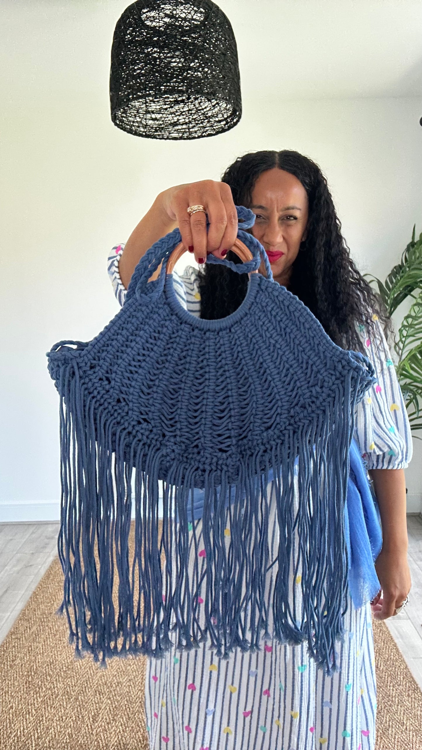 BOHO FRINGE MACRAMÉ BOHO BAG BLUE *New