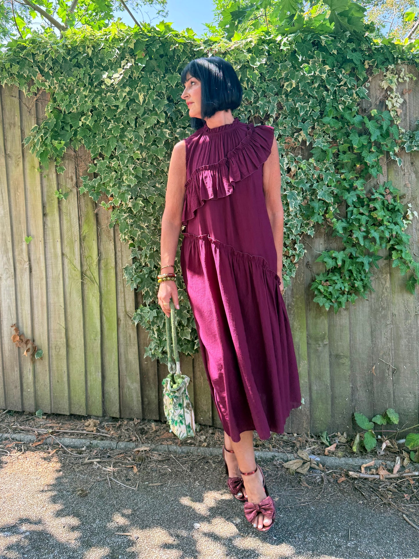 FLOWETRY FRILL MAXI DRESS WINE RED *New
