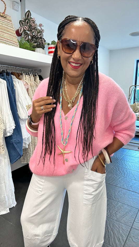 SHAKIRA SLOUCHY V NECK CARDIGAN PINK *New