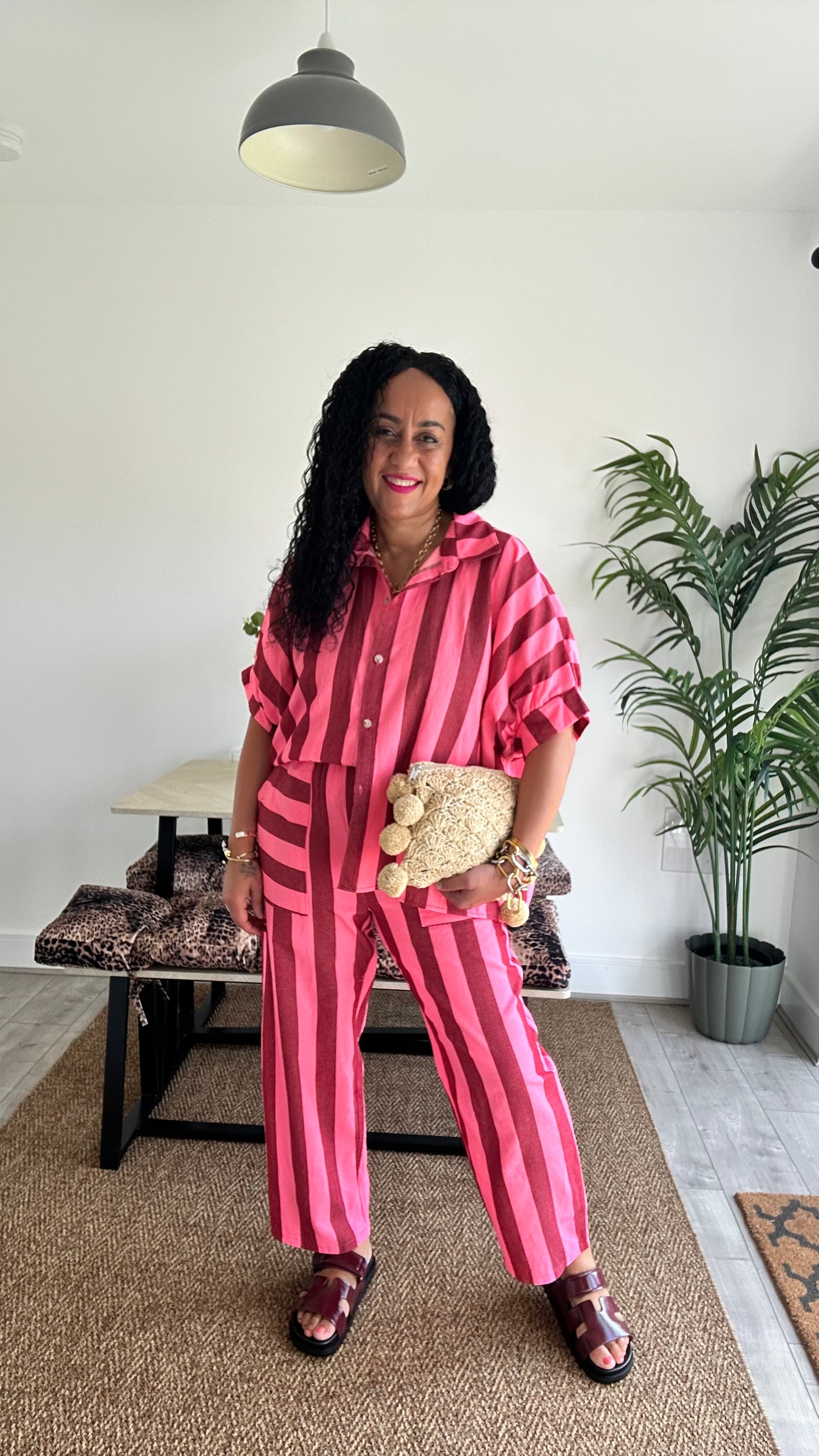 RETRO STRIPE BARREL LEG TROUSERS DENIM PINK & RED 🩷♥️ *New