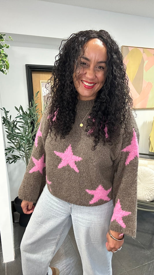STARRY KNIT BROWN & PINK *New