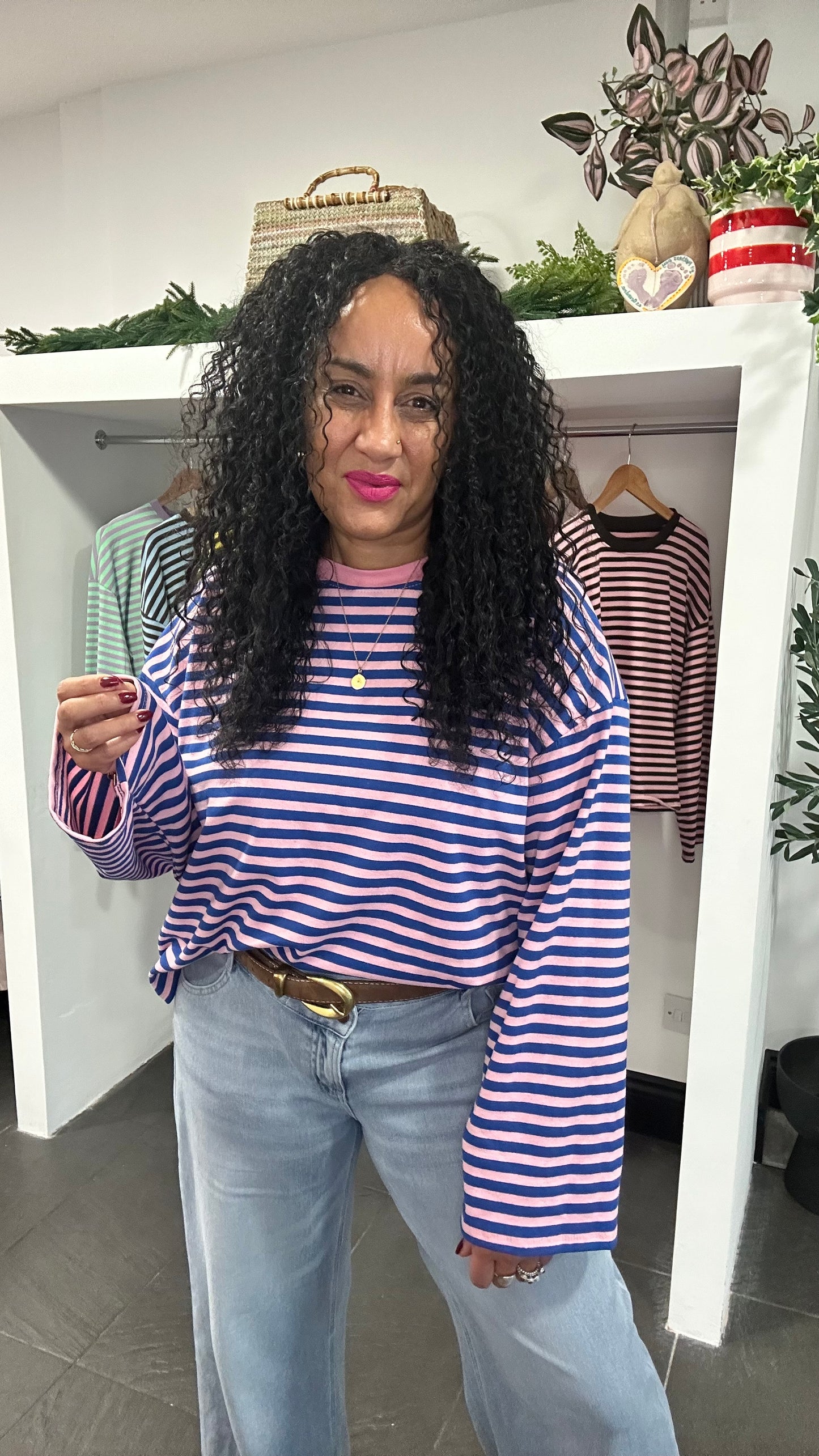 BELLE STRIPE TOP WITH WIDE SLEEVES PINK & BLUE *New