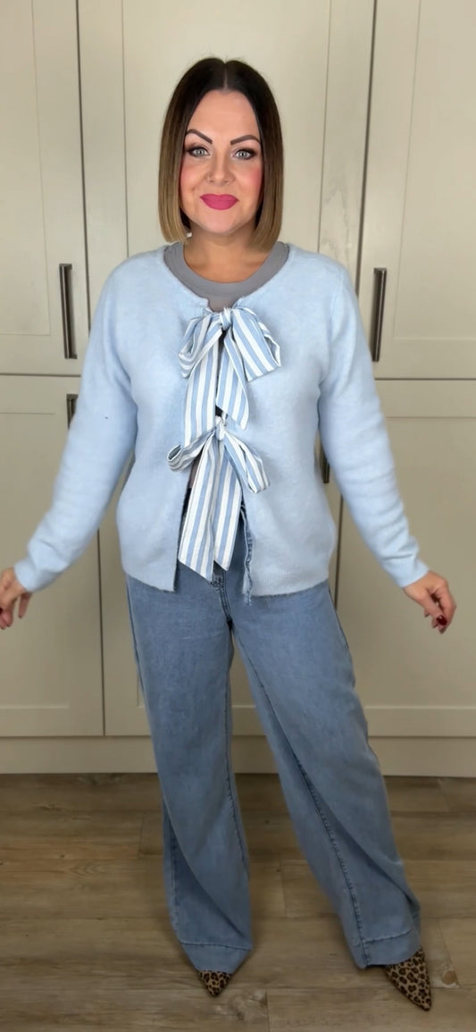 SALE CANDY STRIPE CARDIGAN BLUE