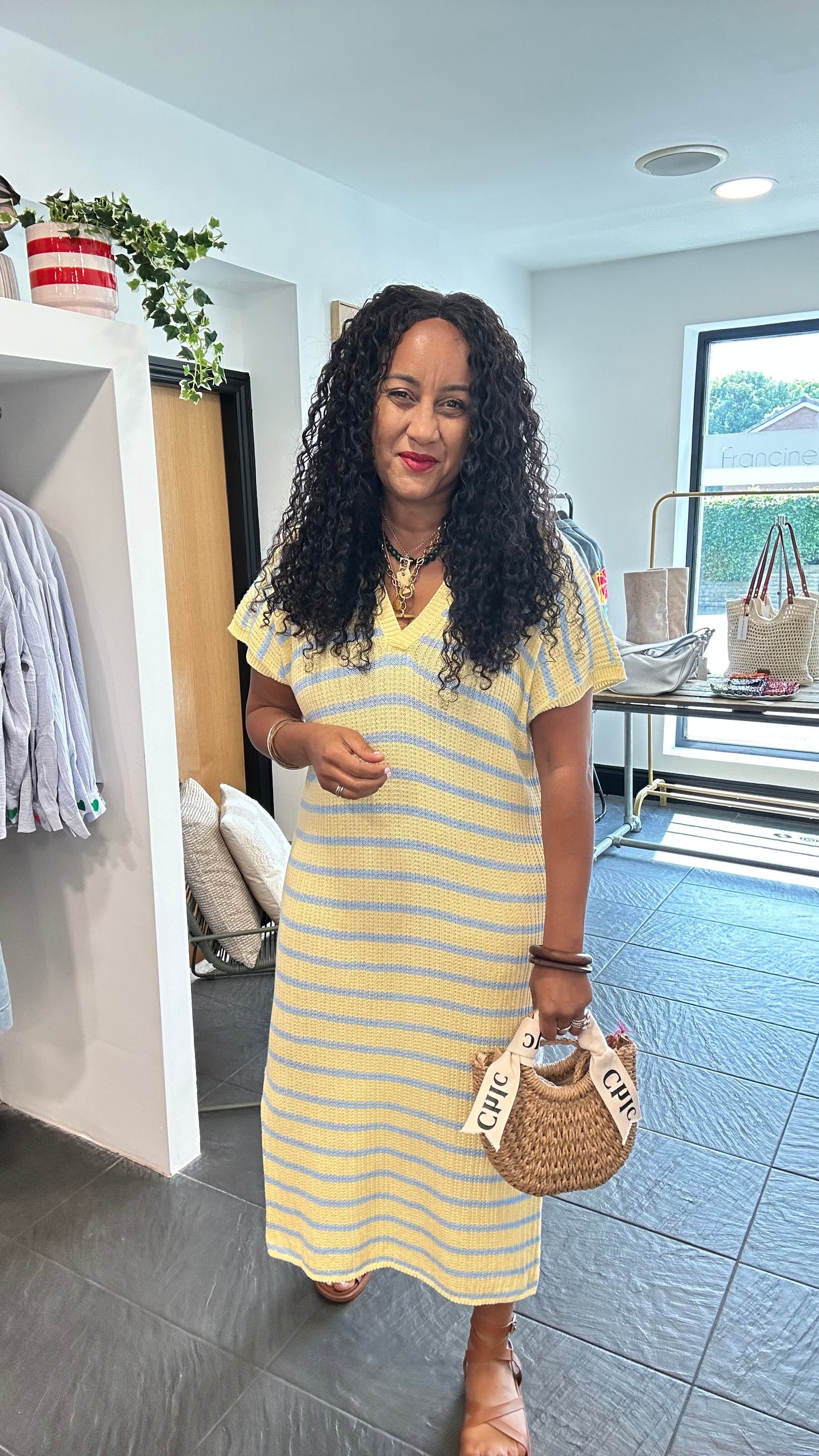 BECKS STRIPED KNITTED DRESS LEMON  *New