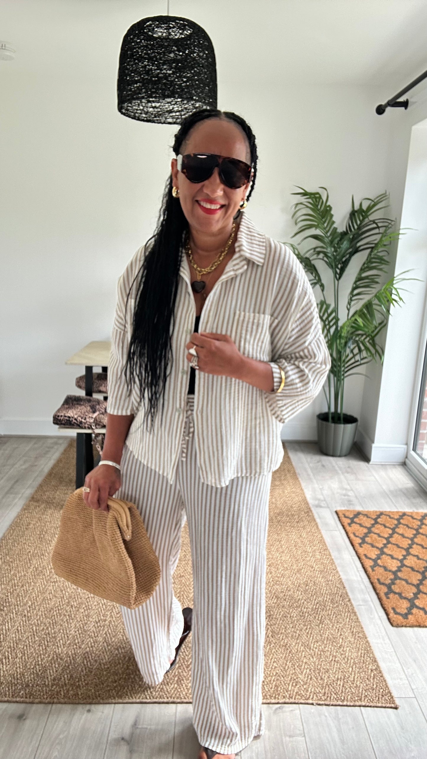 IBIZA ABE STRIPE SHIRT COORD SET TAUPE *New