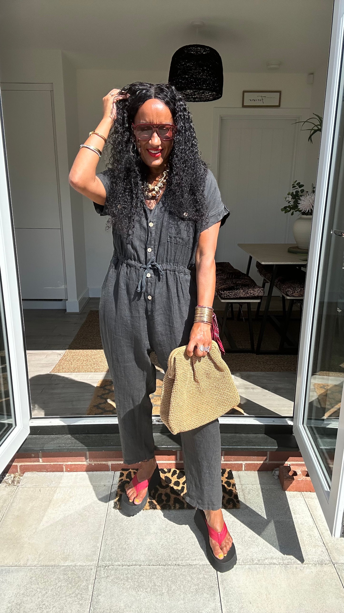 DERBY LINEN JUMPSUIT CHARCOAL *New