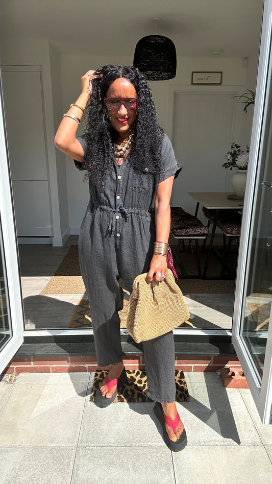 DERBY LINEN JUMPSUIT CHARCOAL *New