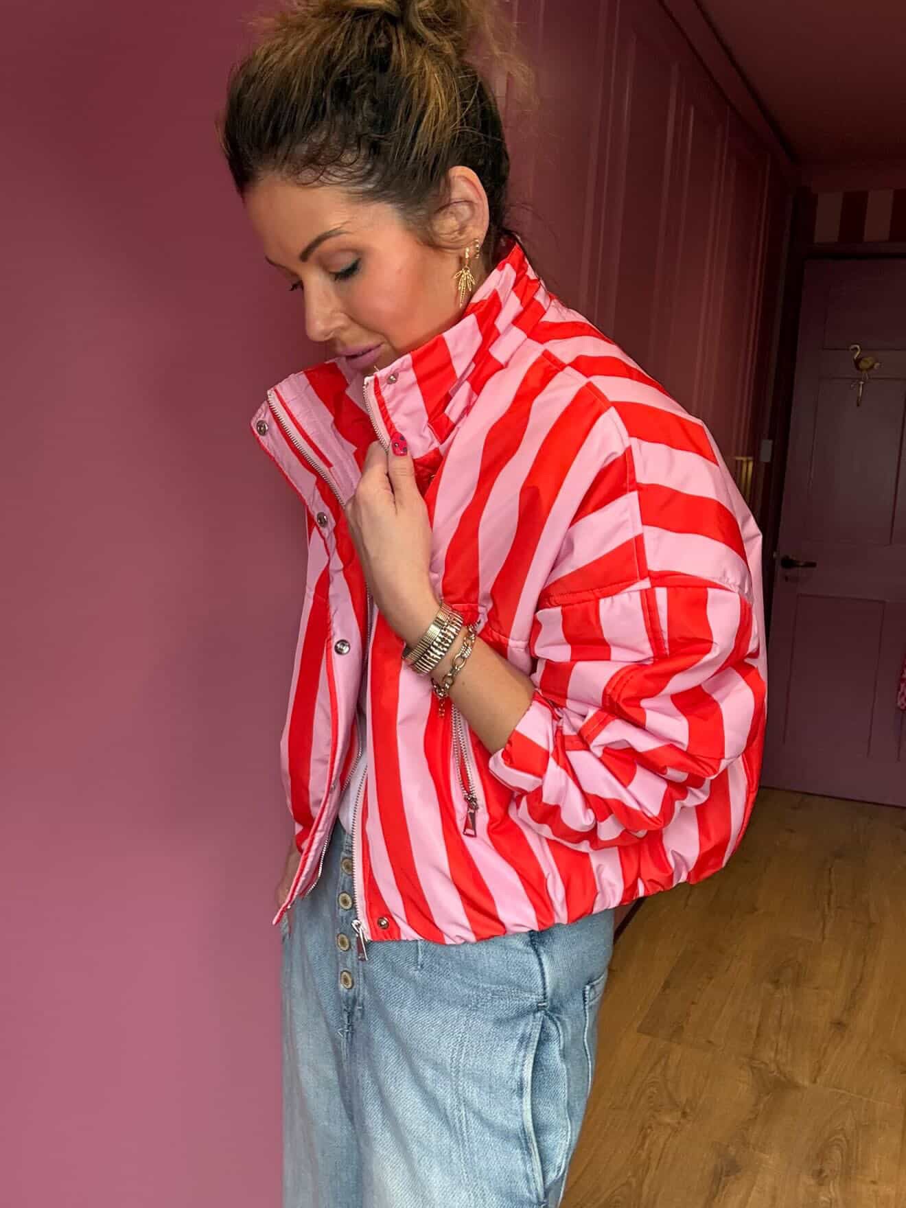 CANDY STRIPE BOMBER JACKET PINK & RED *New