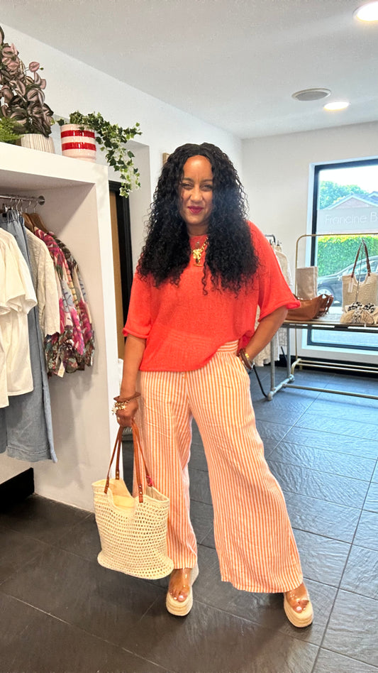 SANTORNI STRIPE LINEN TROUSERS ORANGE 🍊*New