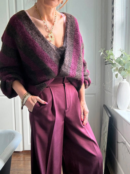 VESA STRIPE CARDIGAN BURGUNDY & BROWN *New