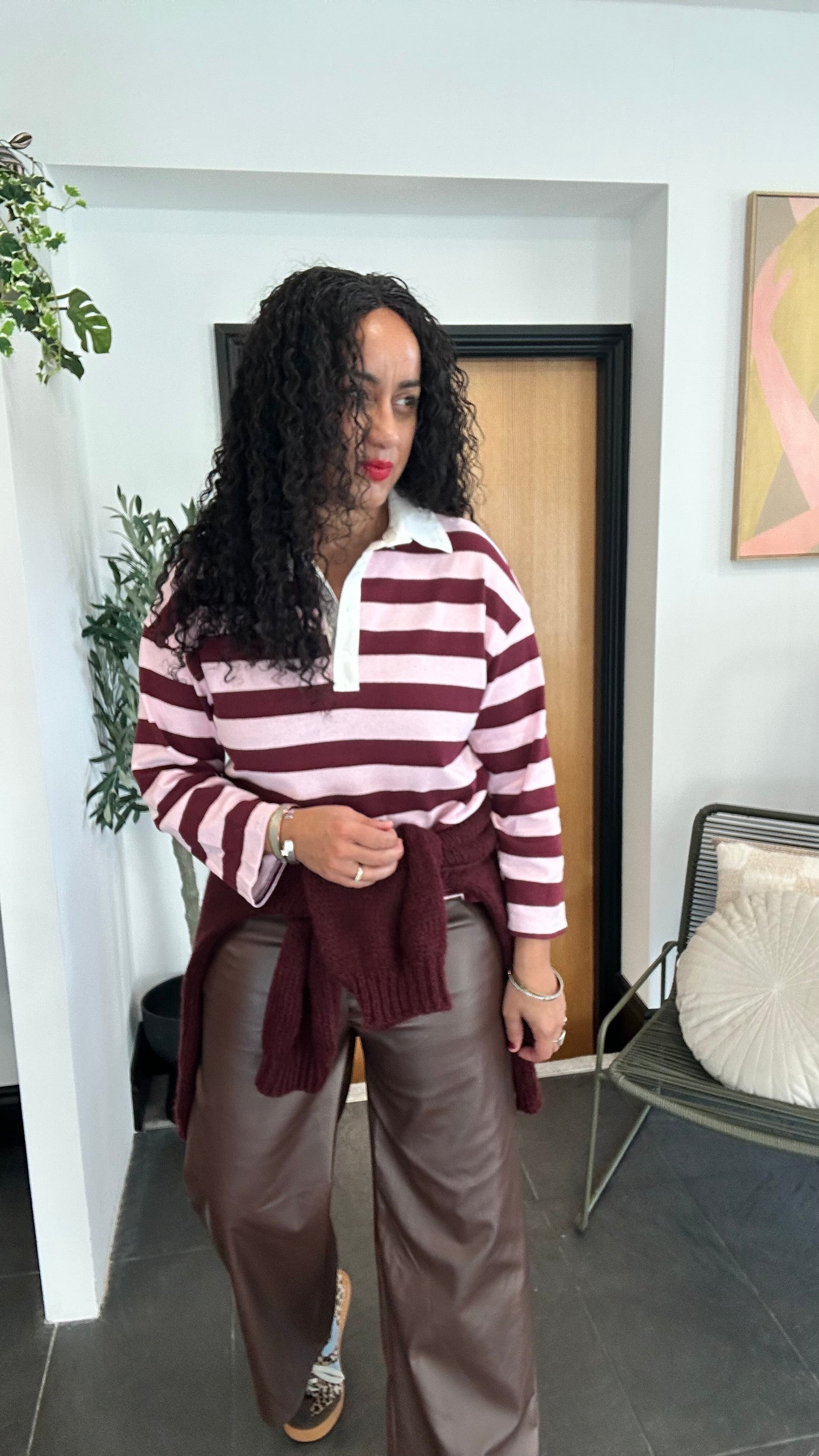 STRIPED RUGBY SHIRT BURGUNDY & PINK 🍇🩷 *New