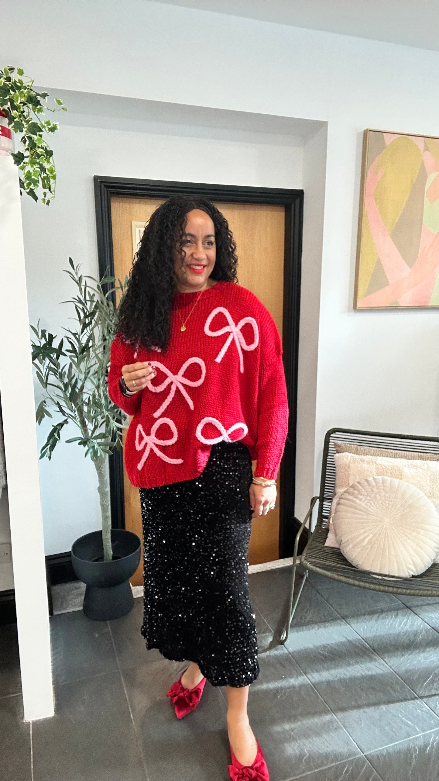 SARA VELVET SEQUIN MIDI SKIRT BLACK *New