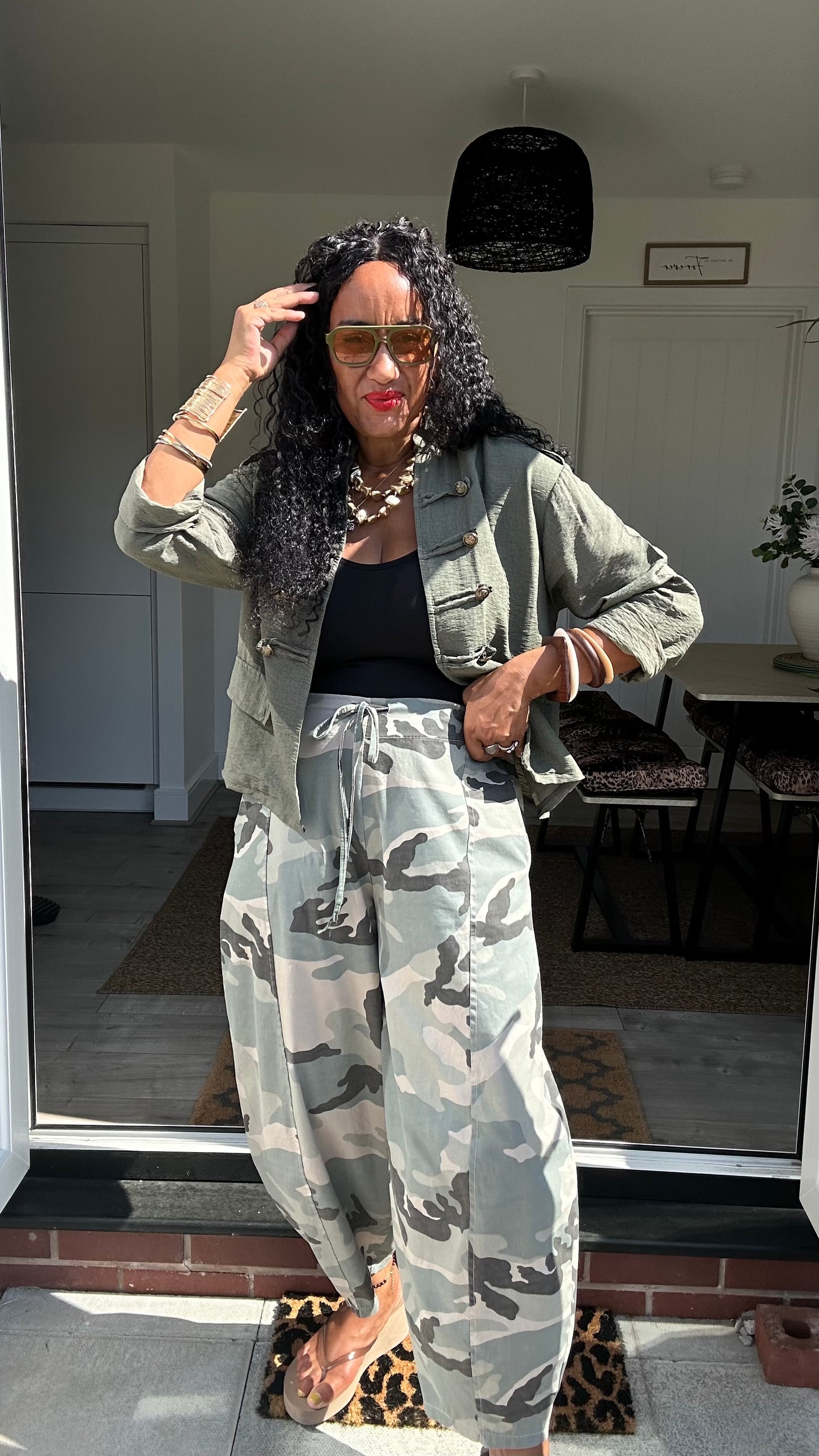 JERMAINE CAMOUFLAGE TROUSERS SAGE *New
