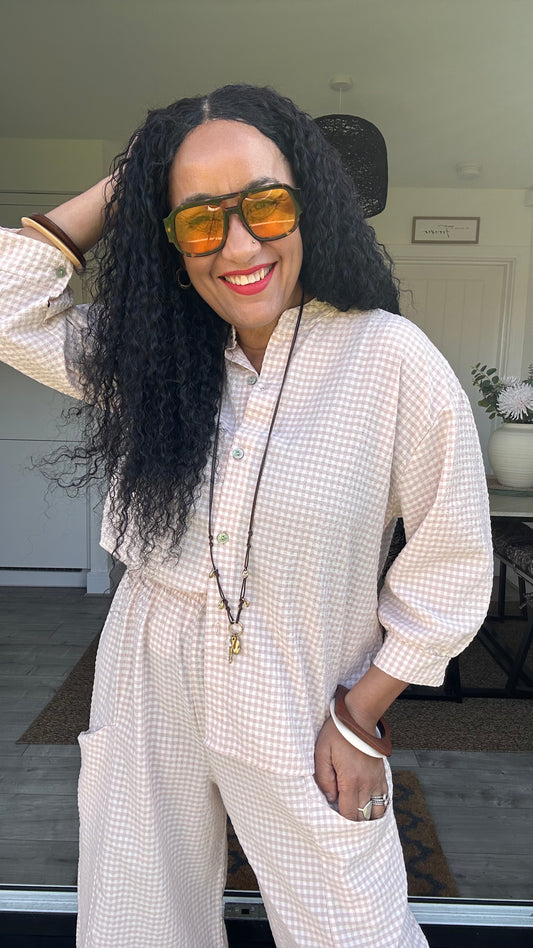 AVA GINGHAM BLOUSE BLUSH PINK  *New