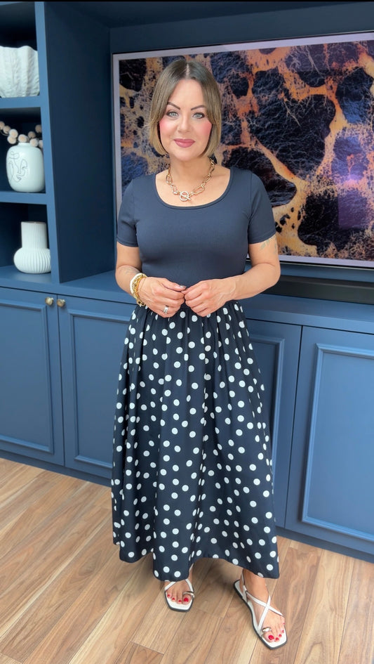 LOVIKA POLKA DOT T-SHIRT DRESS NAVY *New