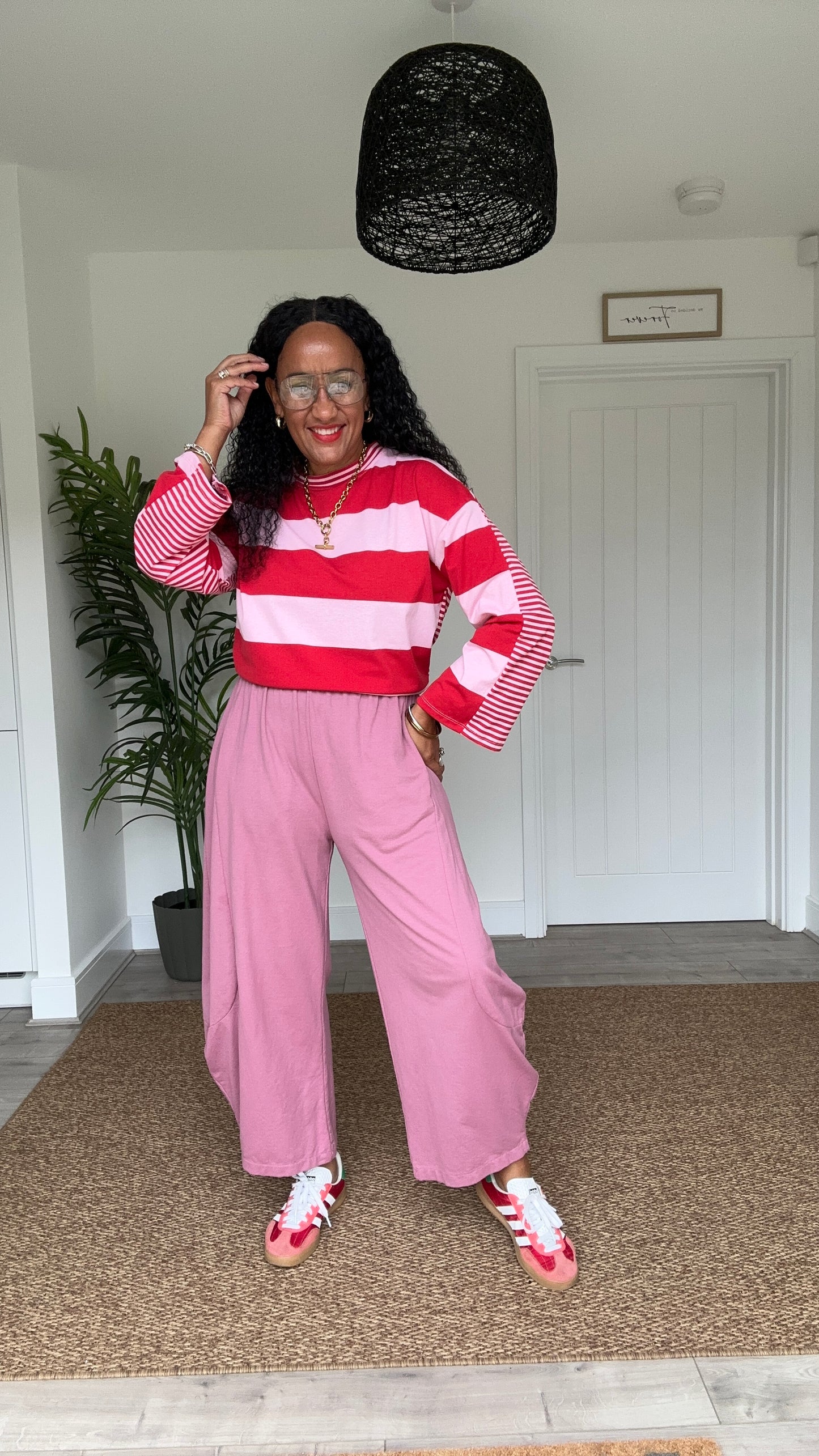 EIRA BLOCK STRIPE JERSEY TOP RED & PINK *New