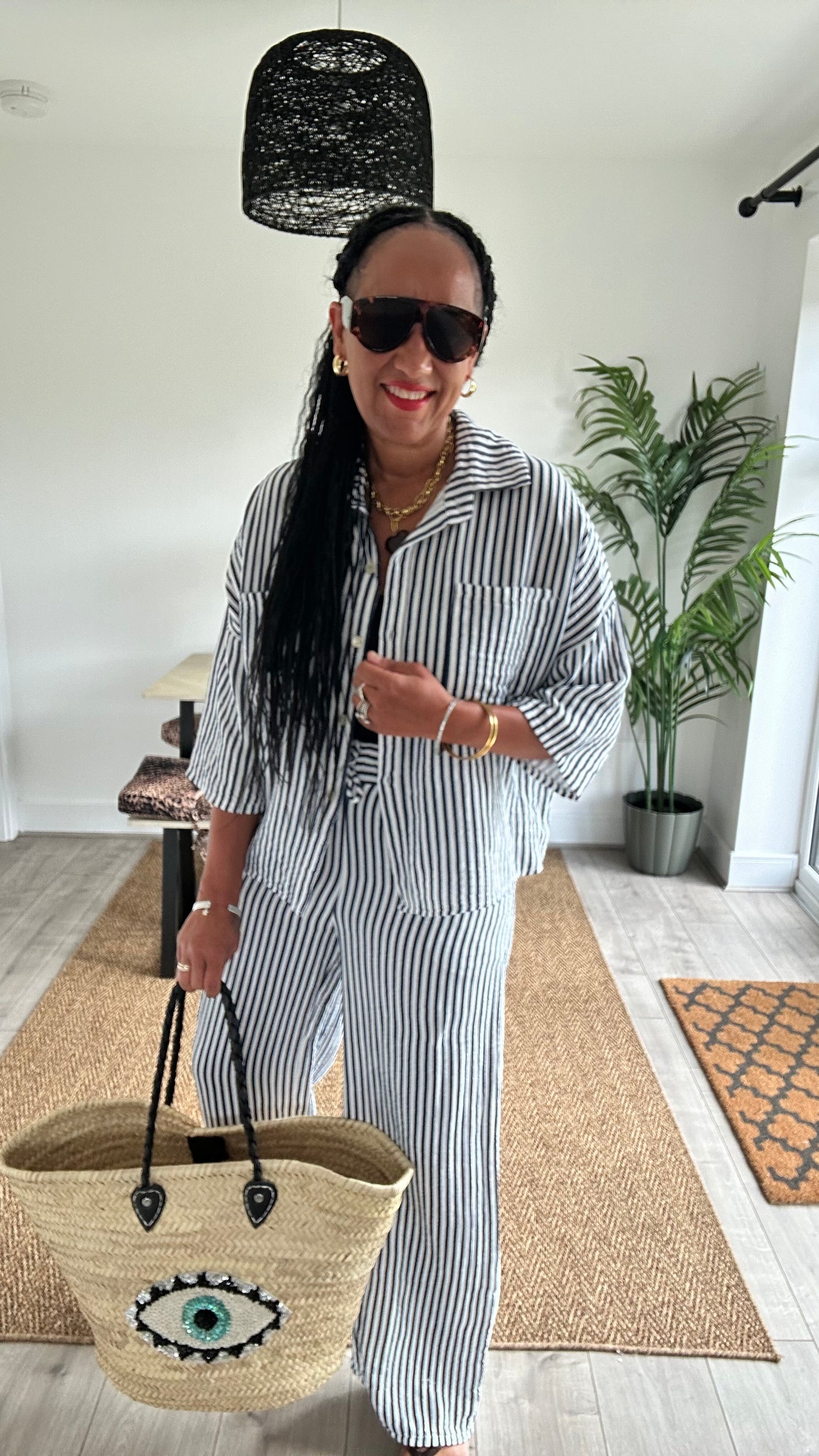 IBIZA ABE STRIPE SHIRT COORD SET NAVY *New