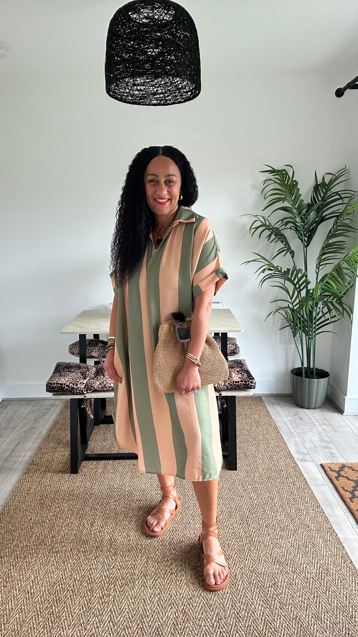 TAYO STRIPED TUNIC DRESS KHAKI & CAMEL *New