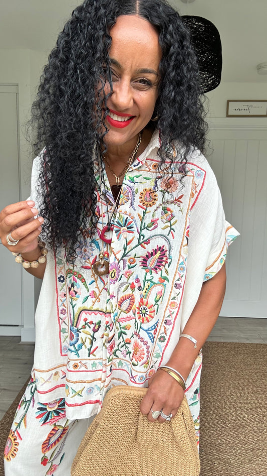 CLEO EMBROIDERED BOHO SHIRT BEIGE *New