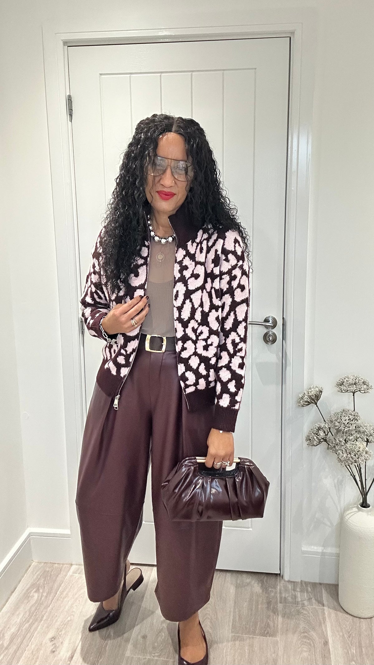 CIA LEOPARD CARDIGAN BURGUNDY & PINK *New