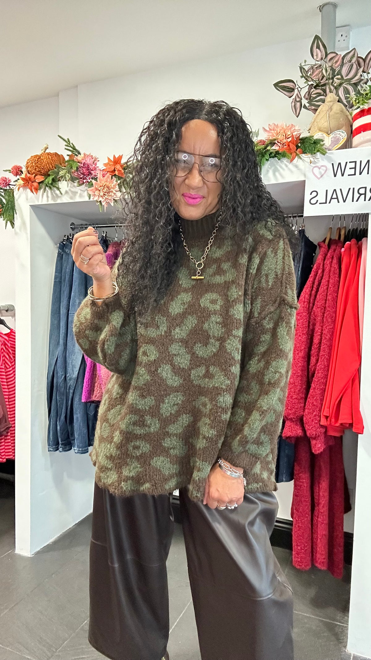 ALEX LEOPARD KNITWEAR  OLIVE & BROWN *New