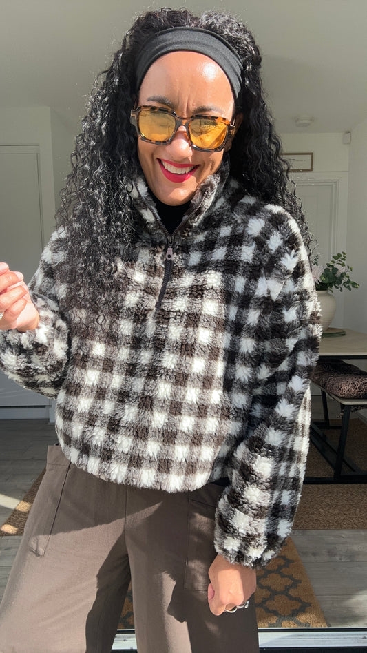 YASMIN CHECKERBOARD FLEECE BROWN & CREAM *New