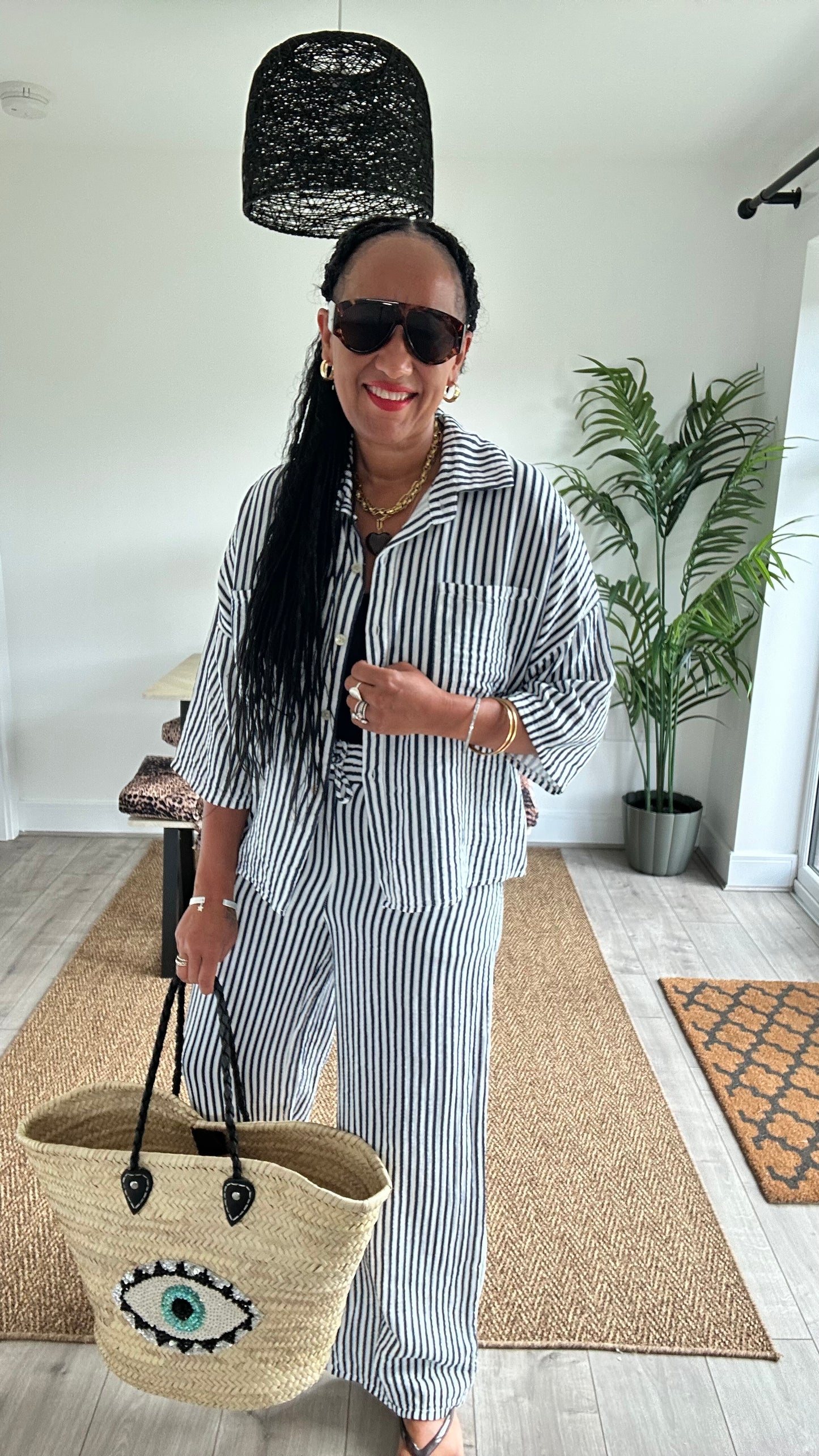 IBIZA ABE STRIPE SHIRT COORD SET NAVY *New
