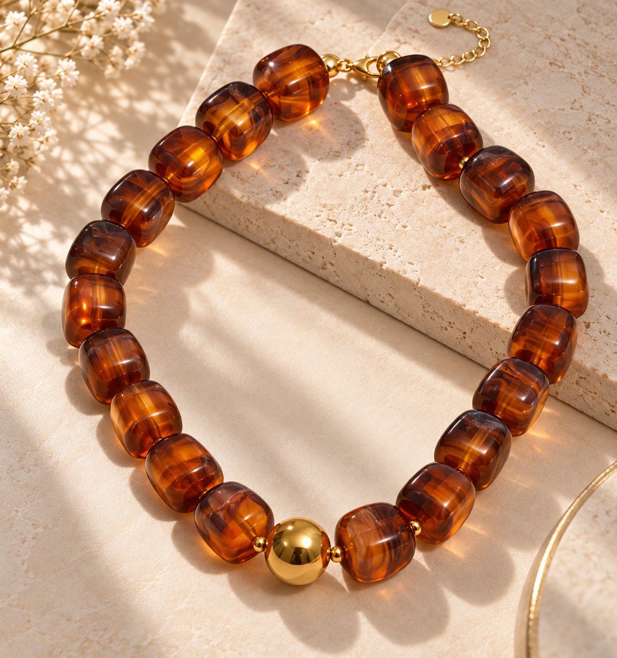 ACRYLIC BEADED NECKLACE BROWN *New
