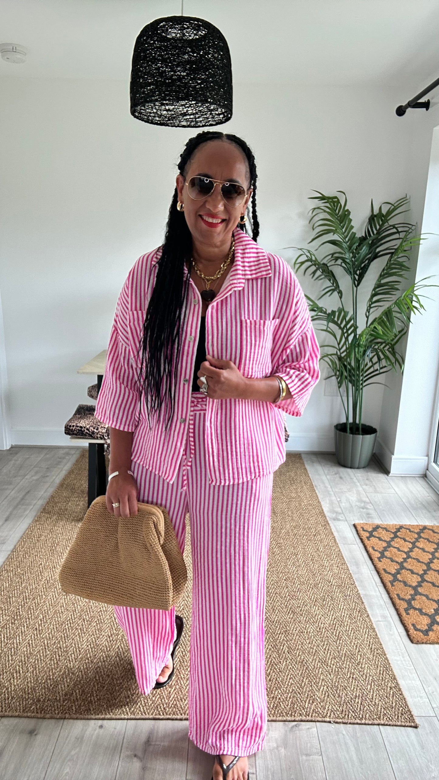 IBIZA ABE STRIPE SHIRT COORD SET PINK *New