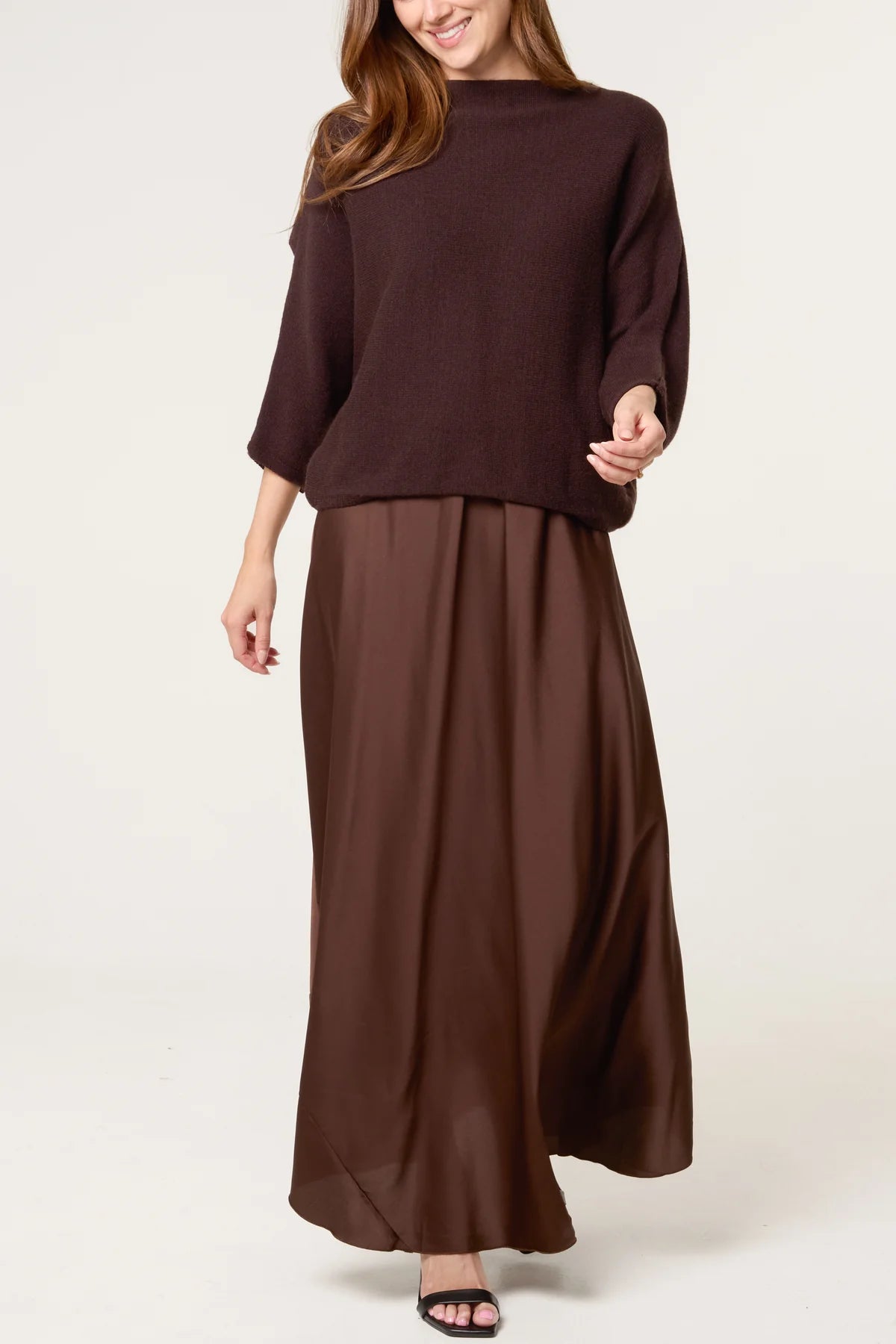 MABLE OPEN KNIT AND SATIN MAXI DRESS CHAMPAGNE *New