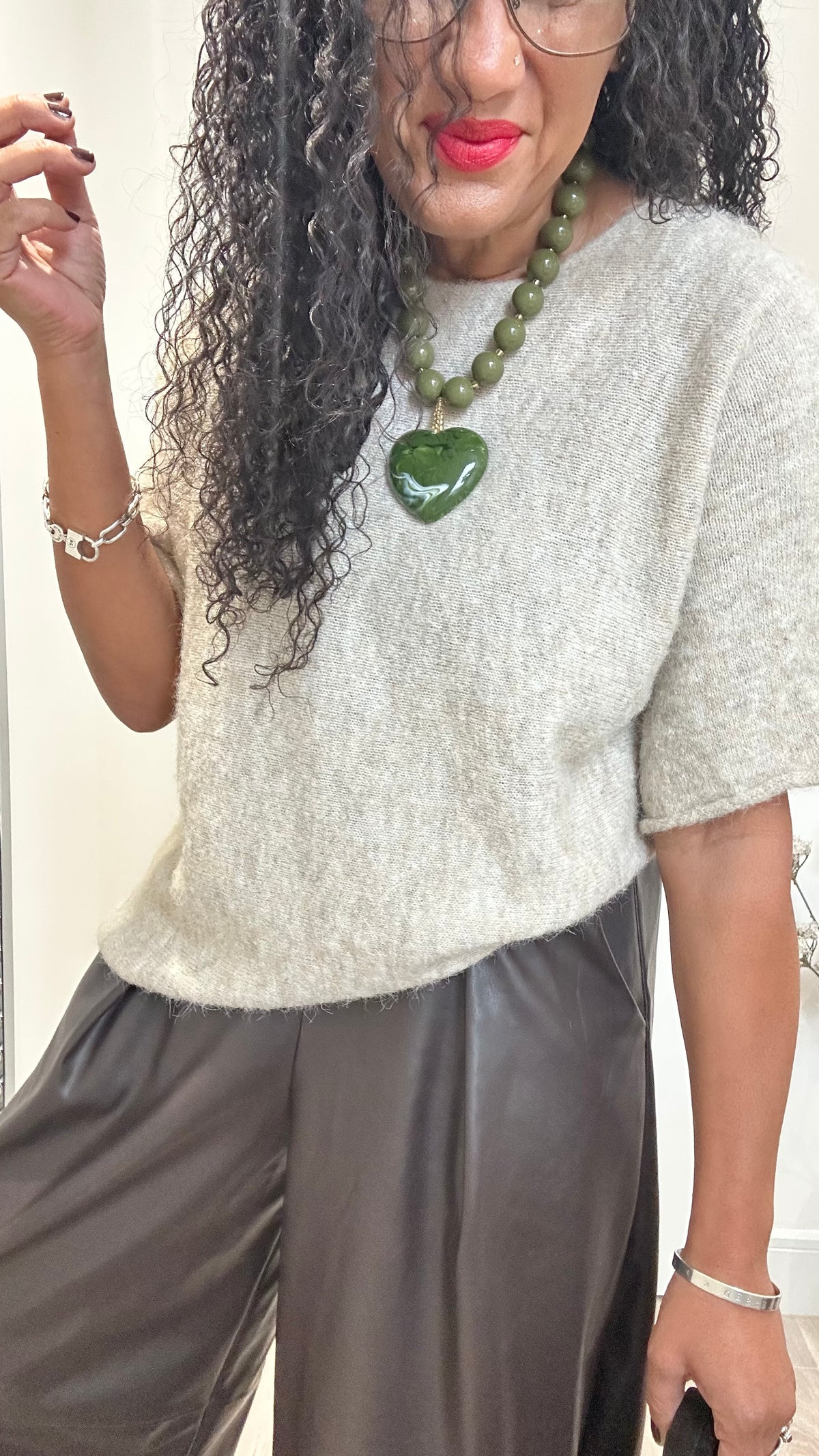 HEART PENDANT NECKLACE KHAKI*New