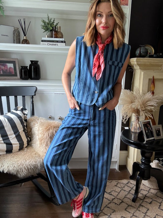 SALE JAZ DENIM BLUE STRIPE WAISTCOAT *New & Trending