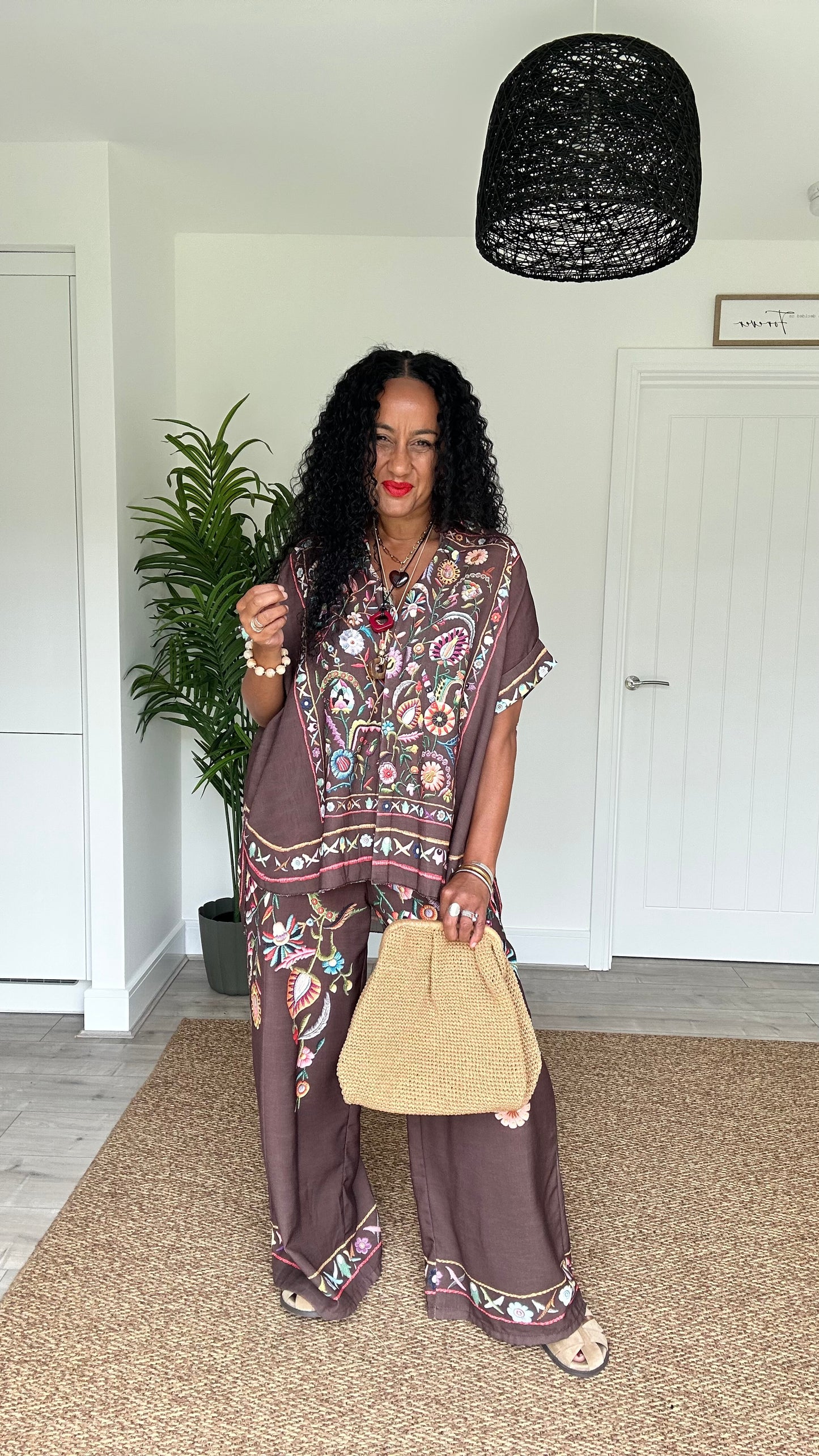 CLEO EMBROIDERED BOHO SHIRT BROWN *New