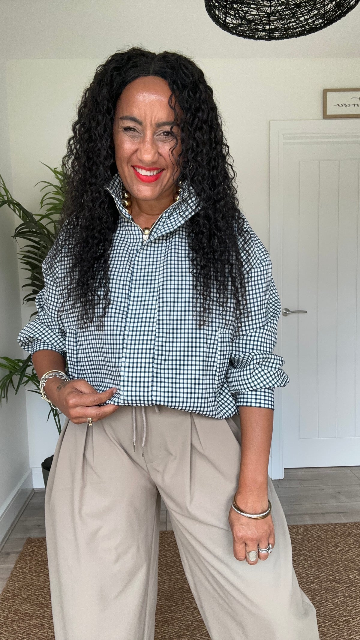 AVA GINGHAM BOMBER JACKET NAVY    *New