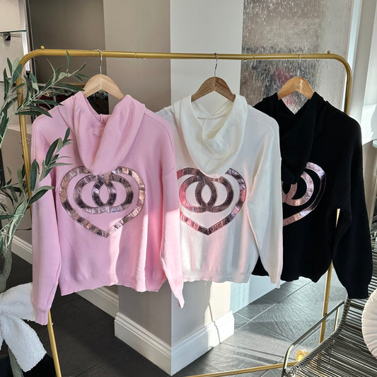 SALE FOIL HEART HOODIE BLUSH PINK