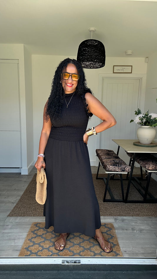 SINITA SHEARED BODICE MAXI DRESS BLACK *New