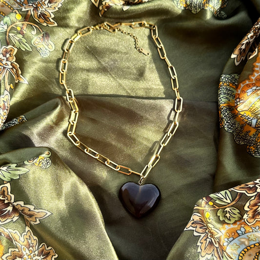 PAPER CLIP AMBER HEART SHAPED NECKLACE *New