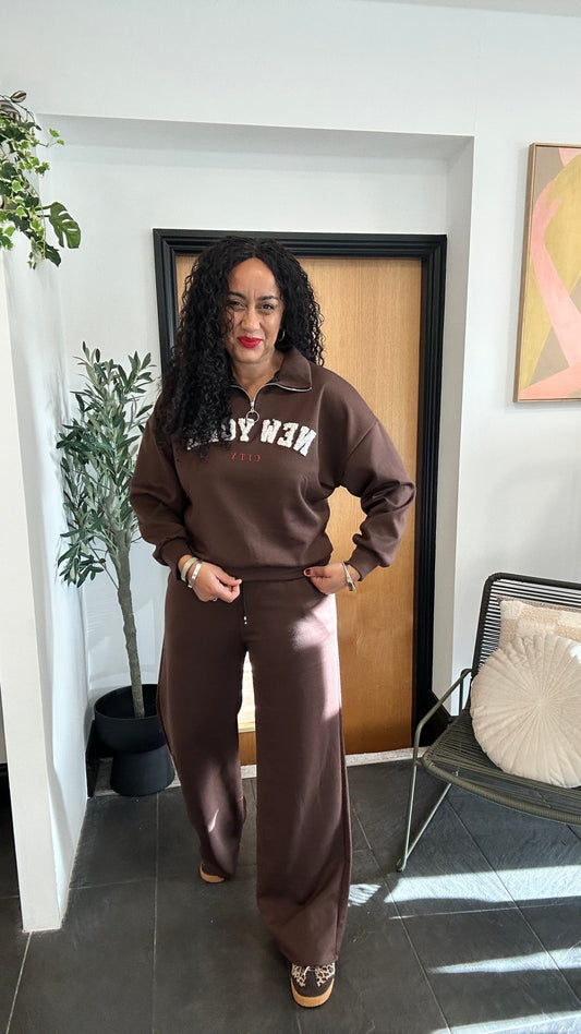 NEW YORK COORD LOUNGEWEAR SET DEEP BROWN *New