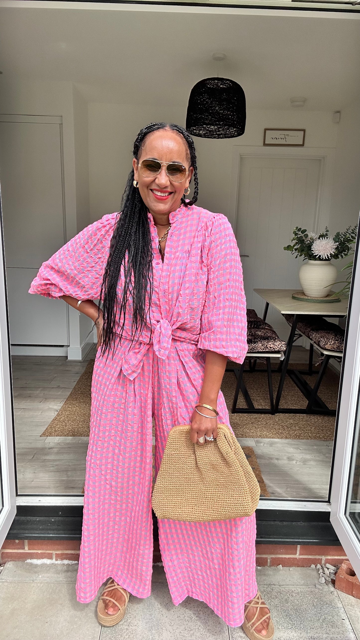 IBIZA PERRIE GINGHAM BLOUSE BLUE & PINK *New
