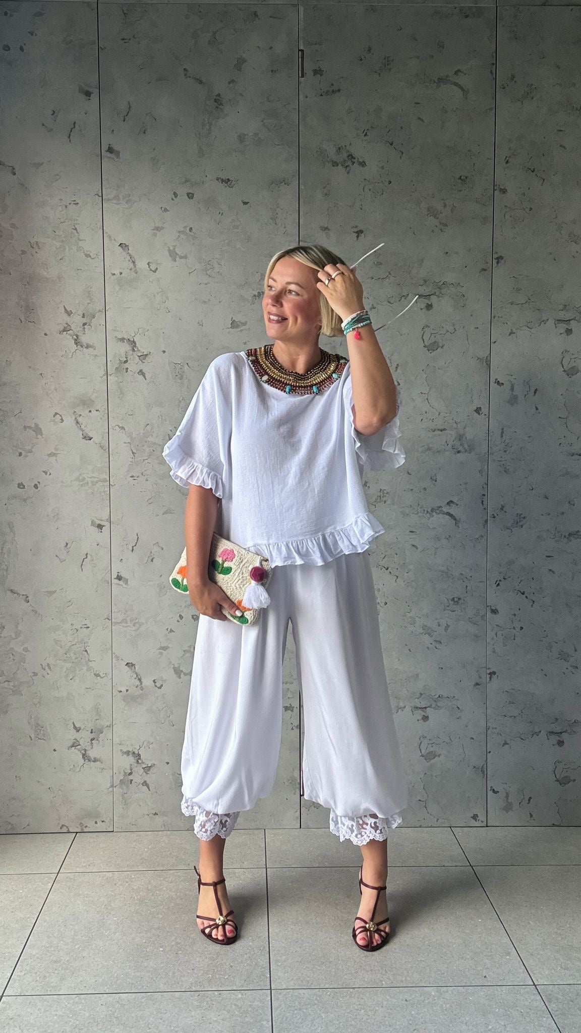 SALE ZURI LACE CUFF BLOOMERS TROUSERS WHITE
