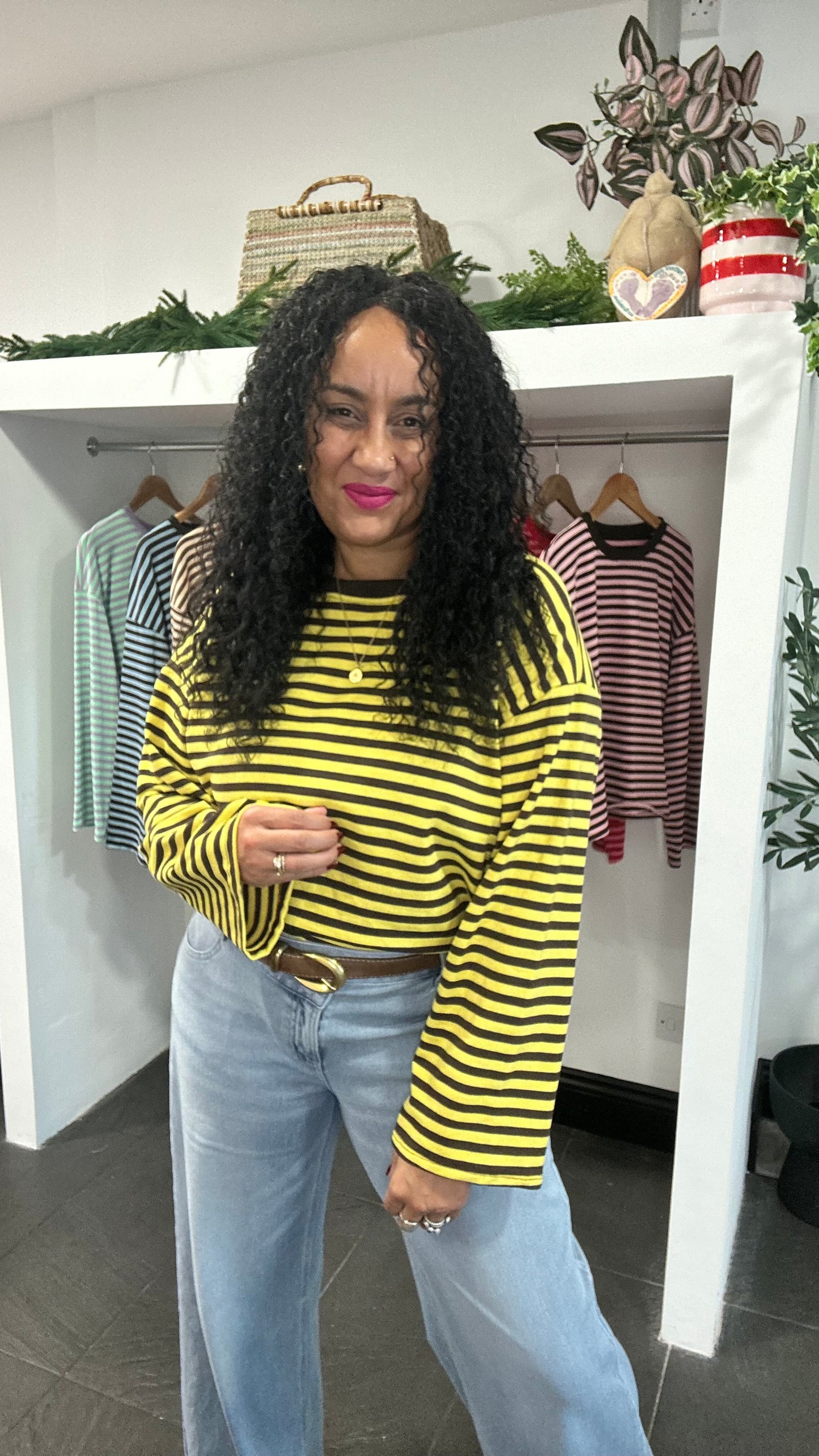 BELLE STRIPE TOP WITH WIDE SLEEVES BROWN & YELLOW *New