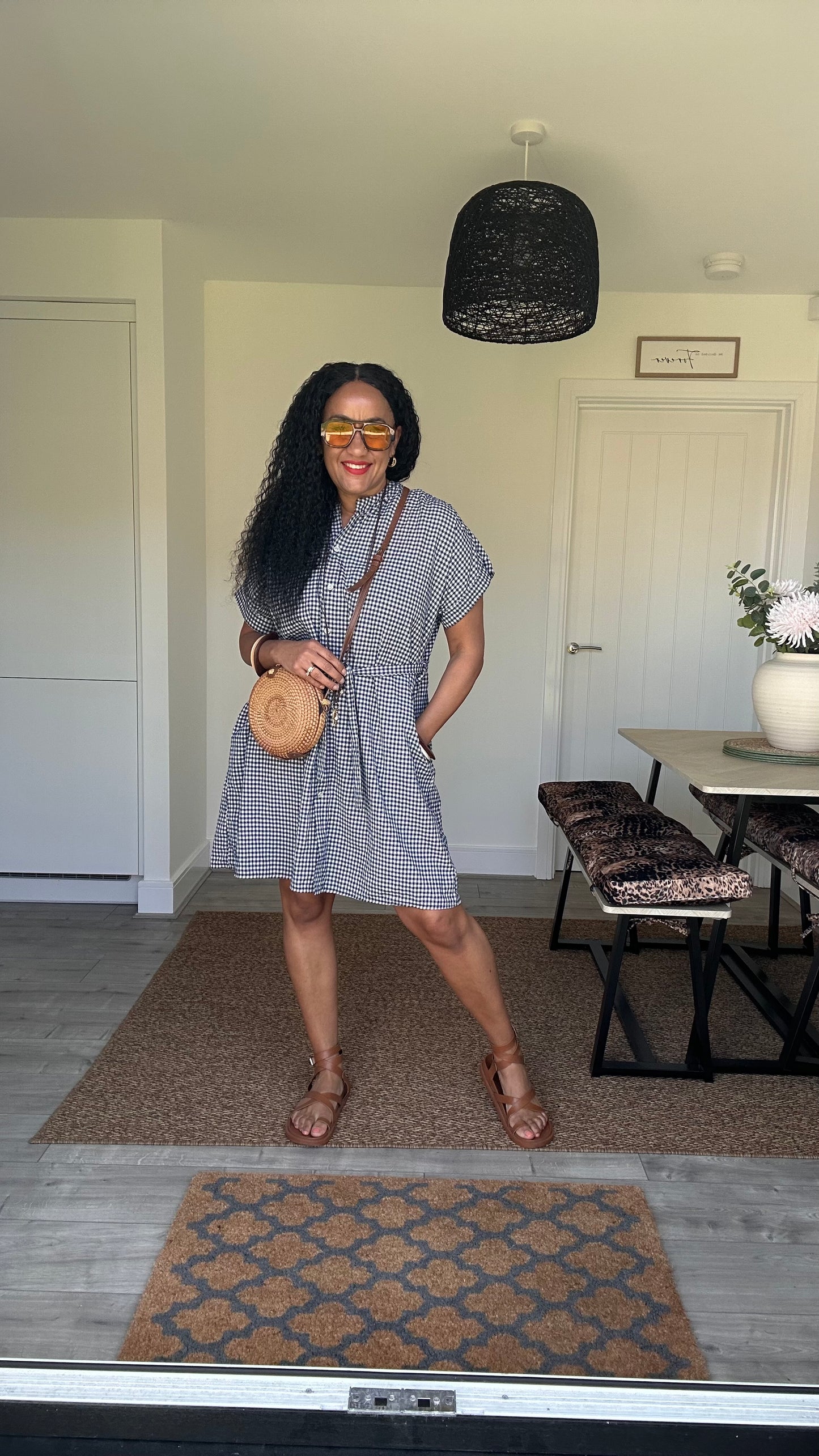 AVA EVERYDAY GINGHAM SHIRT DRESS NAVY *New