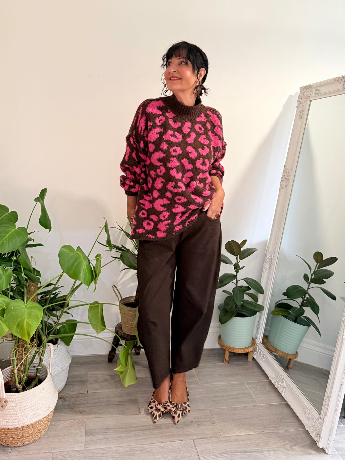 ALEX LEOPARD KNITWEAR PINK & BROWN *New