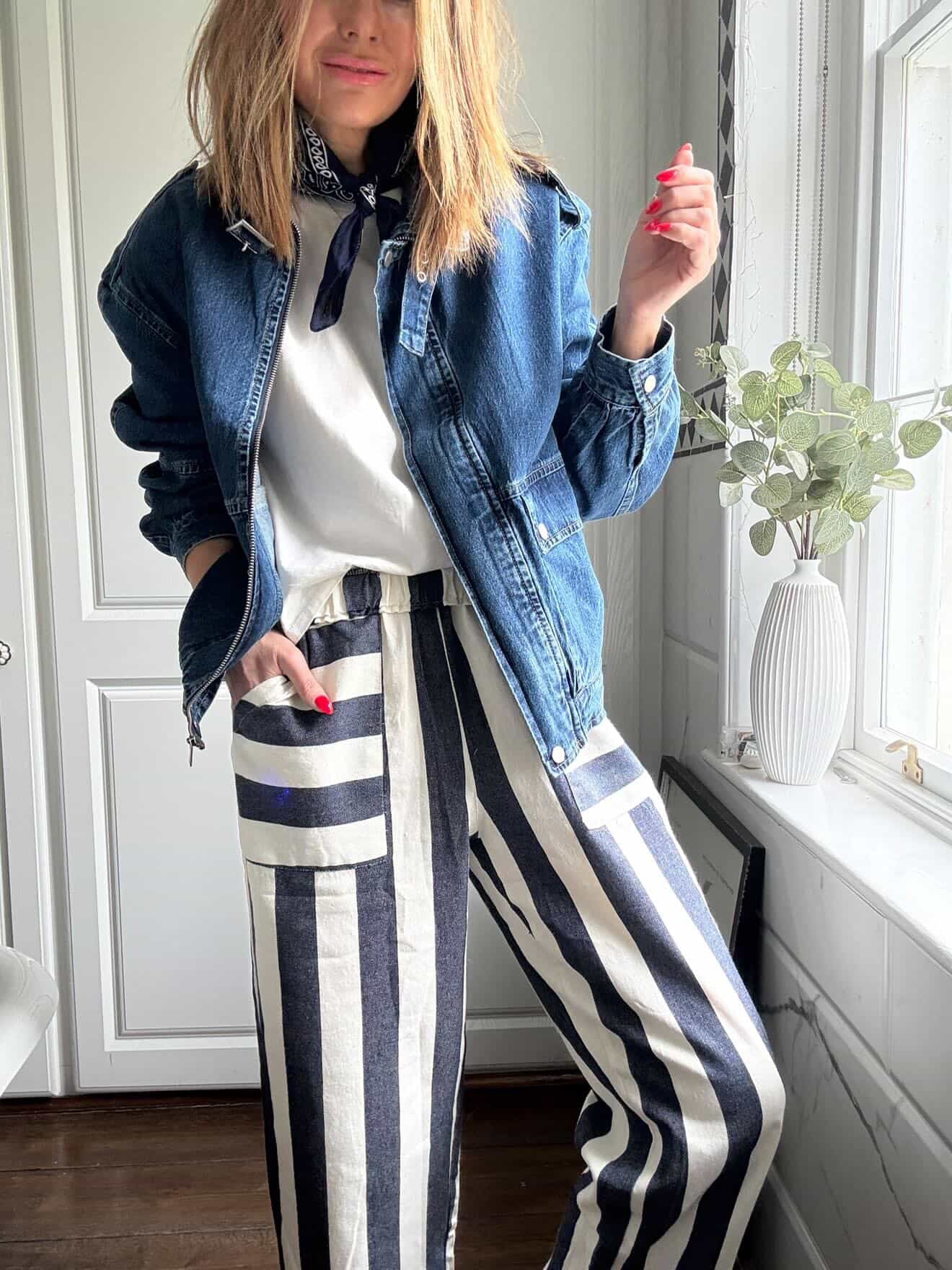 SALE DENIM FUNNEL NECK BOMBER JACKET