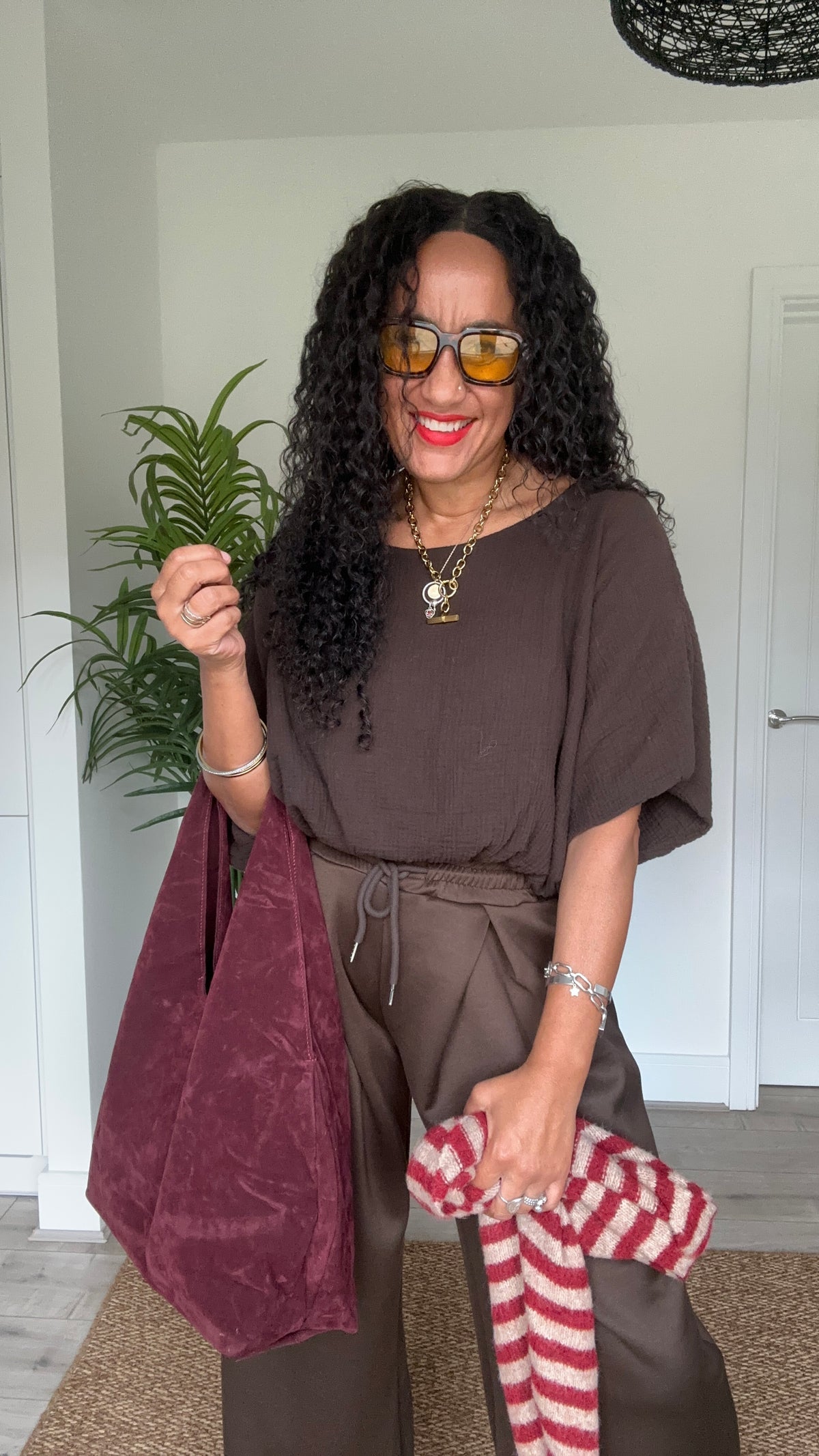 OJAY BUBBLE HEM CHEESECLOTH TOP BROWN BUY 1, GET 1 HALF PRICE 💗 CODE OJAY50