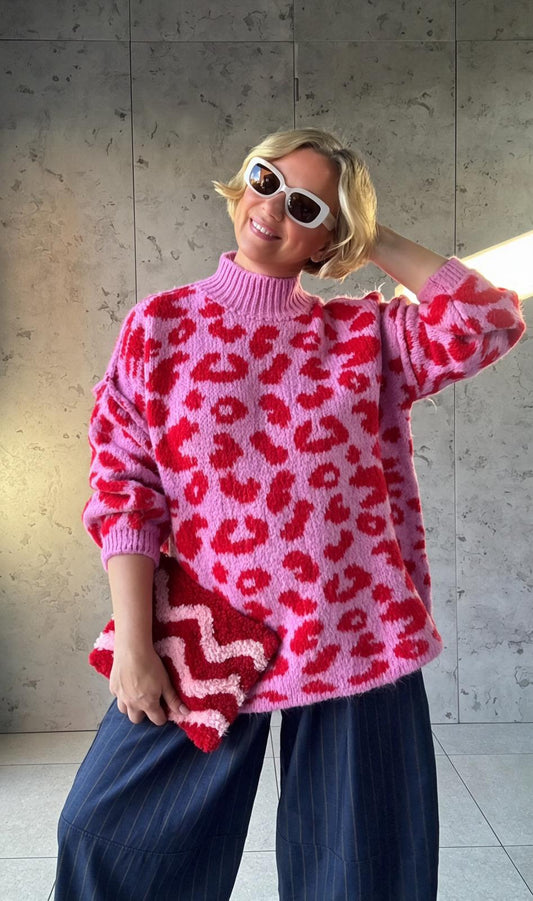 ALEX LEOPARD KNITWEAR RED & PINK *New